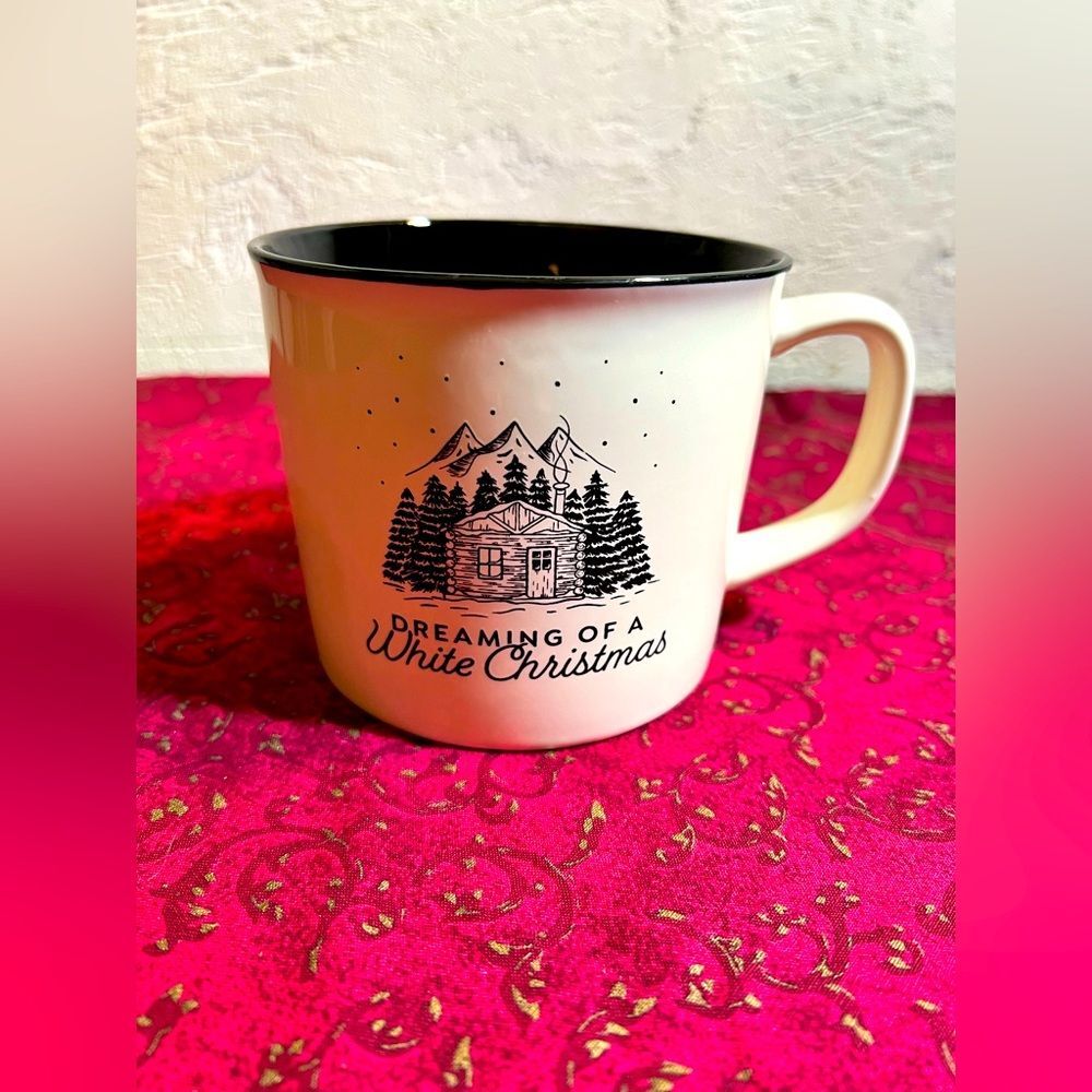 Holiday mug brand new, White Christmas black and cream
